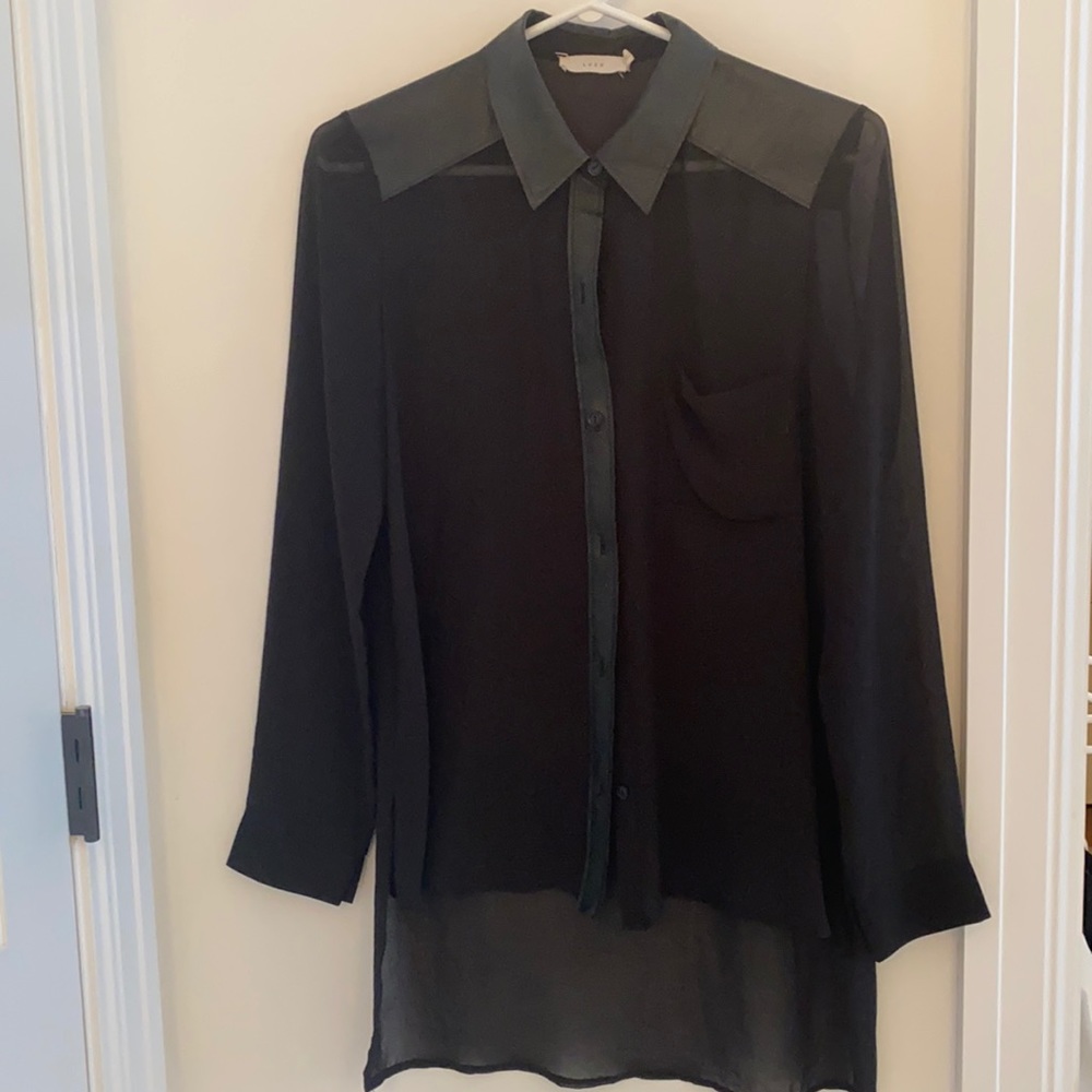 Shirt with Faux Leather Trim